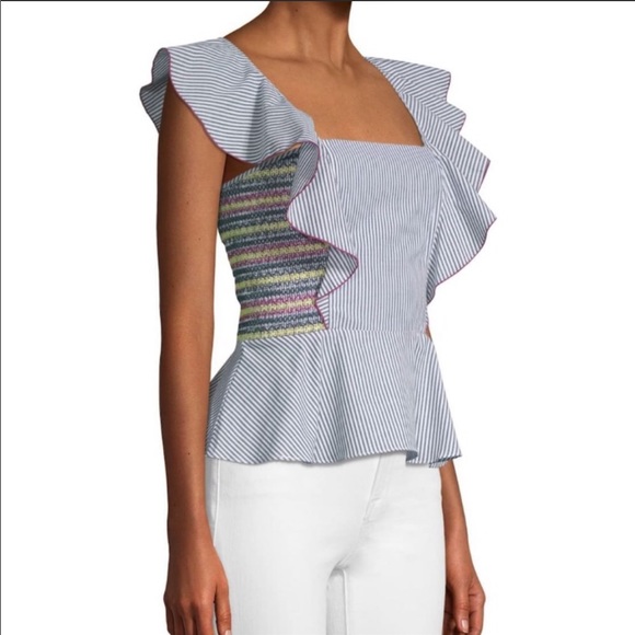 Parker Tops - Parker Solange Smocked peplum striped ruffle top